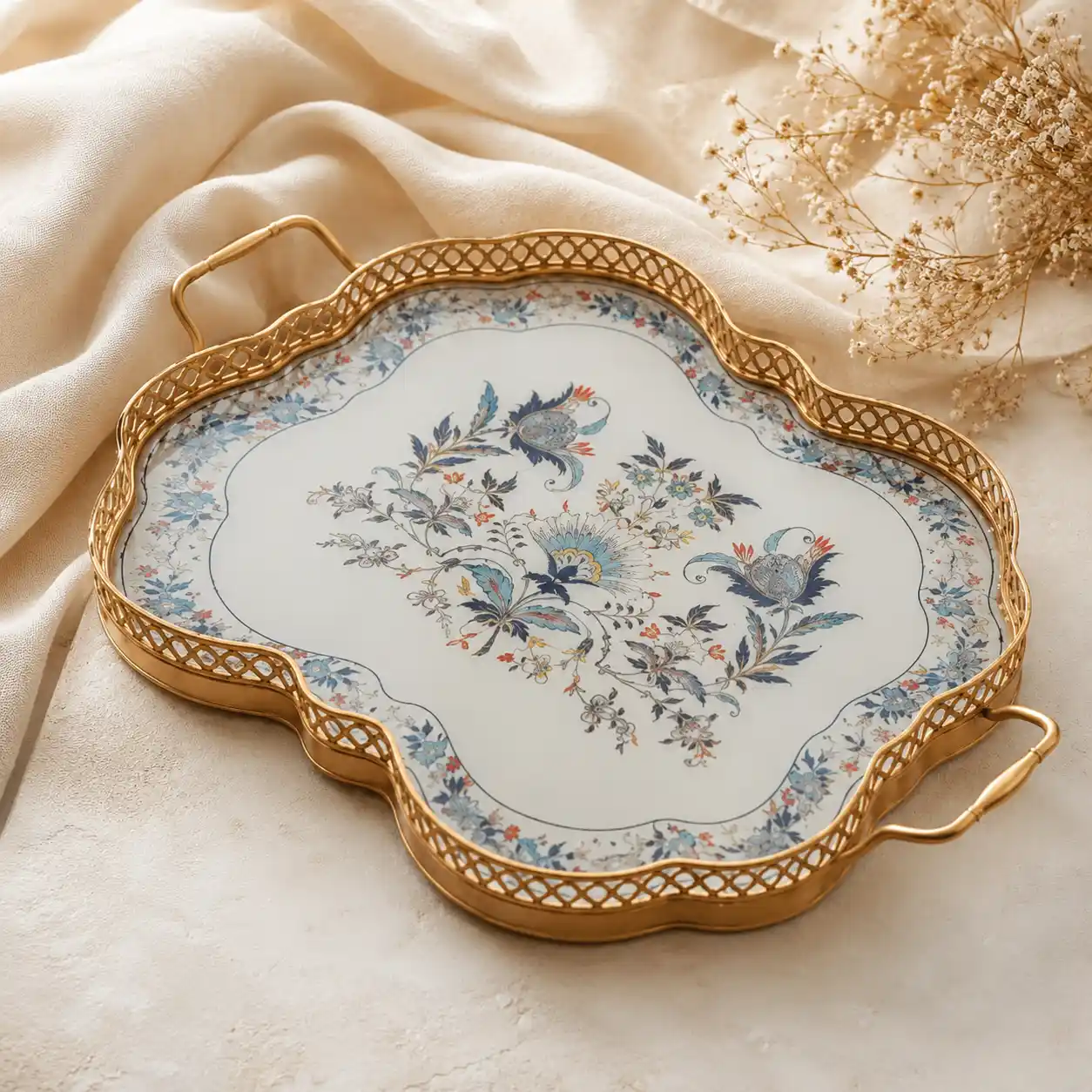 Blue Peacock Botanical Vintage Tray detail 5