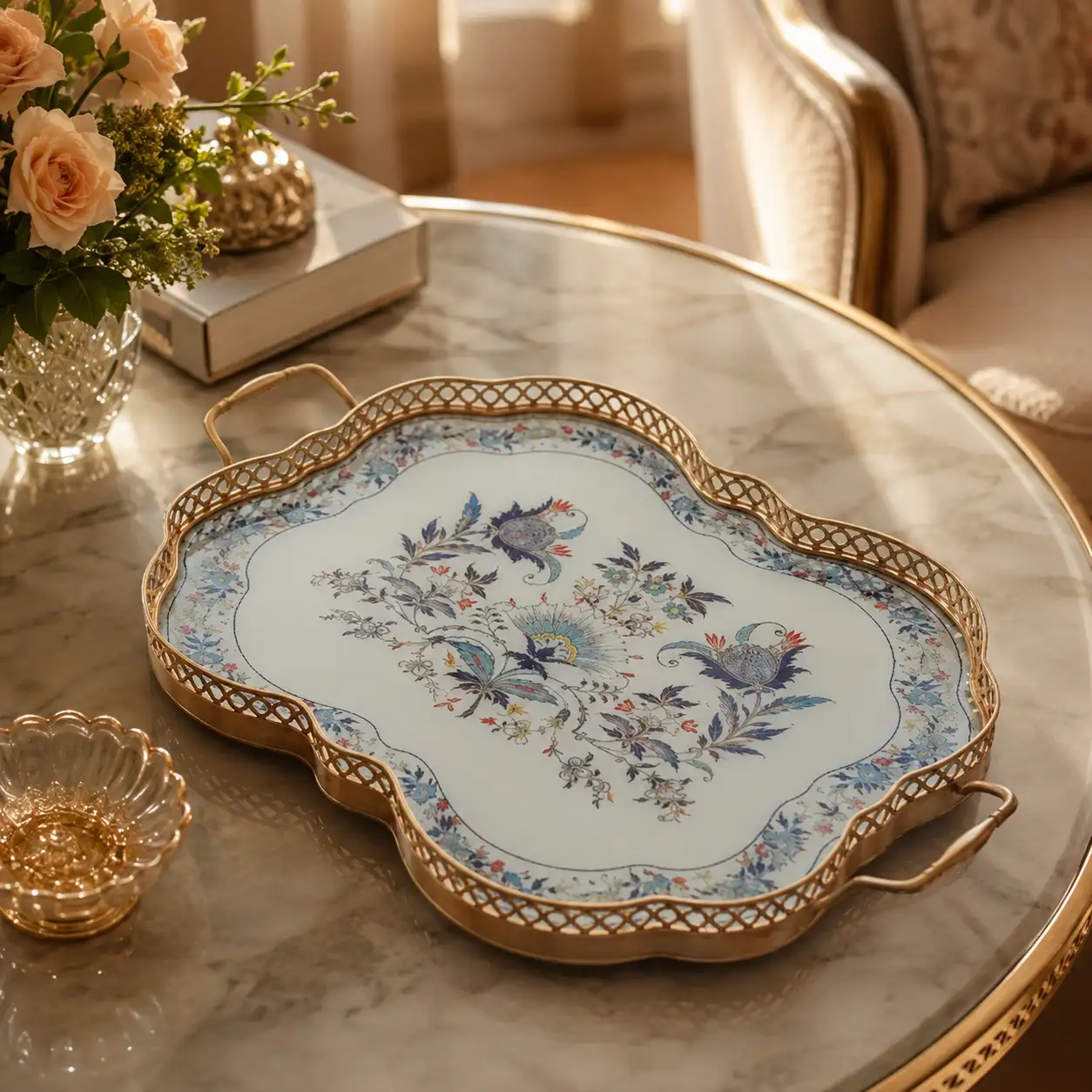 Blue Peacock Botanical Vintage Tray detail 4