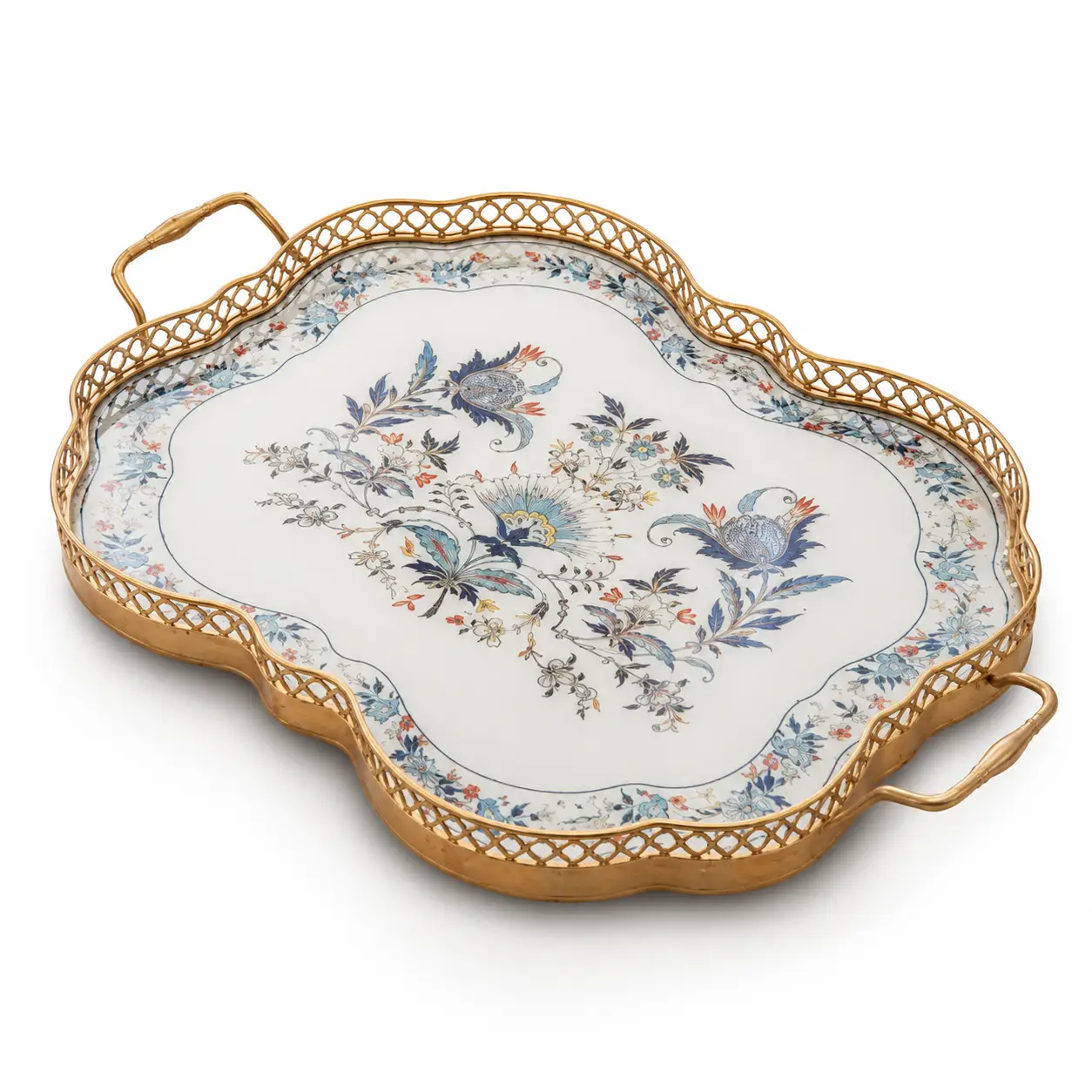 Blue Peacock Botanical Vintage Tray