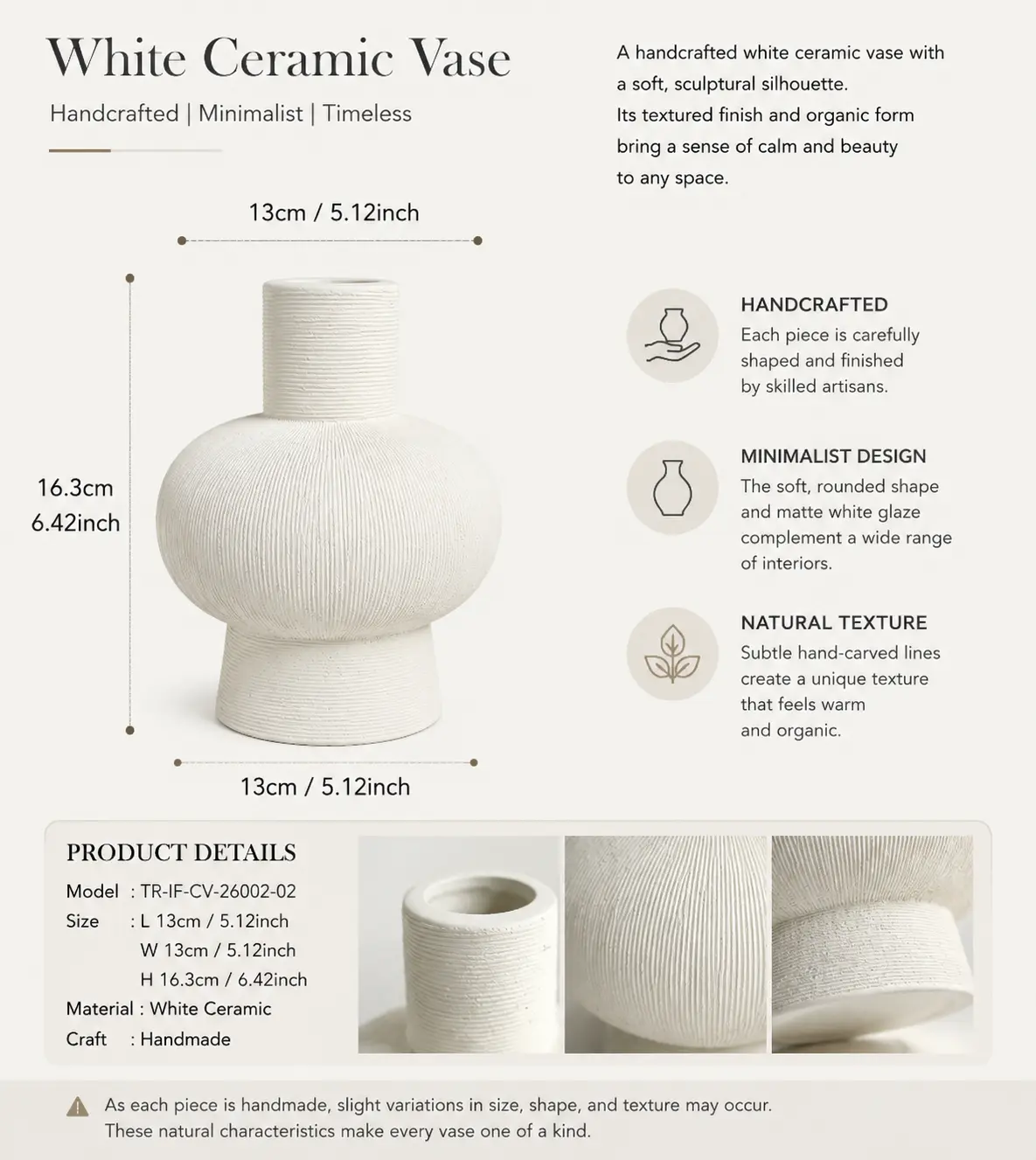TRIJORA Textured Ceramic Vase Collection detail 8