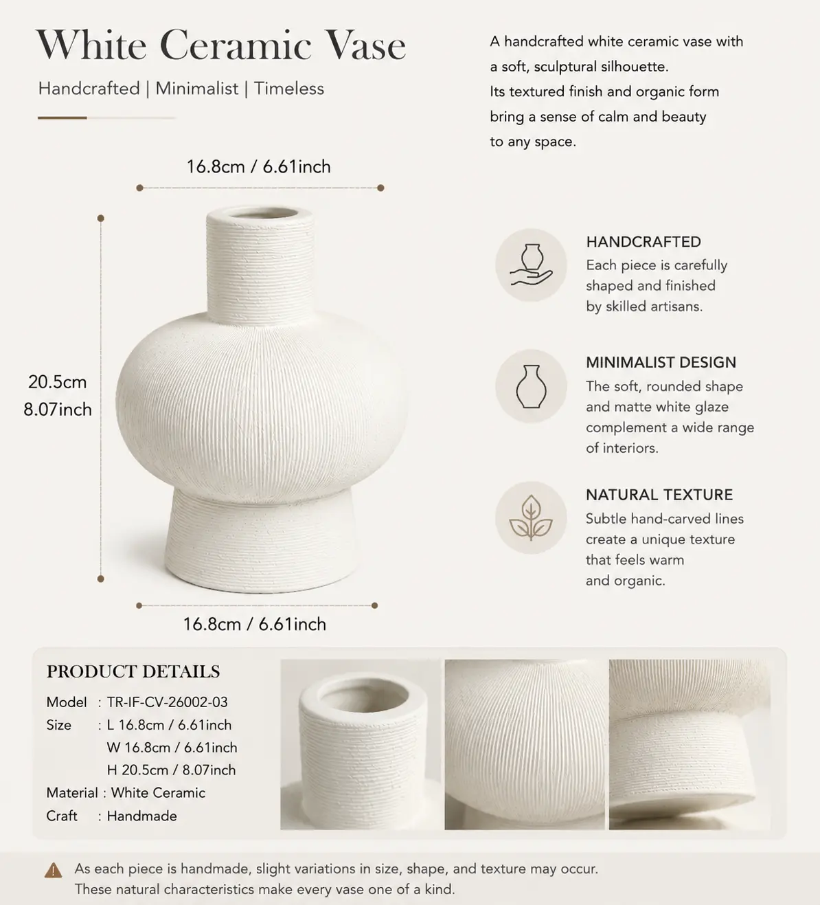 TRIJORA Textured Ceramic Vase Collection detail 9