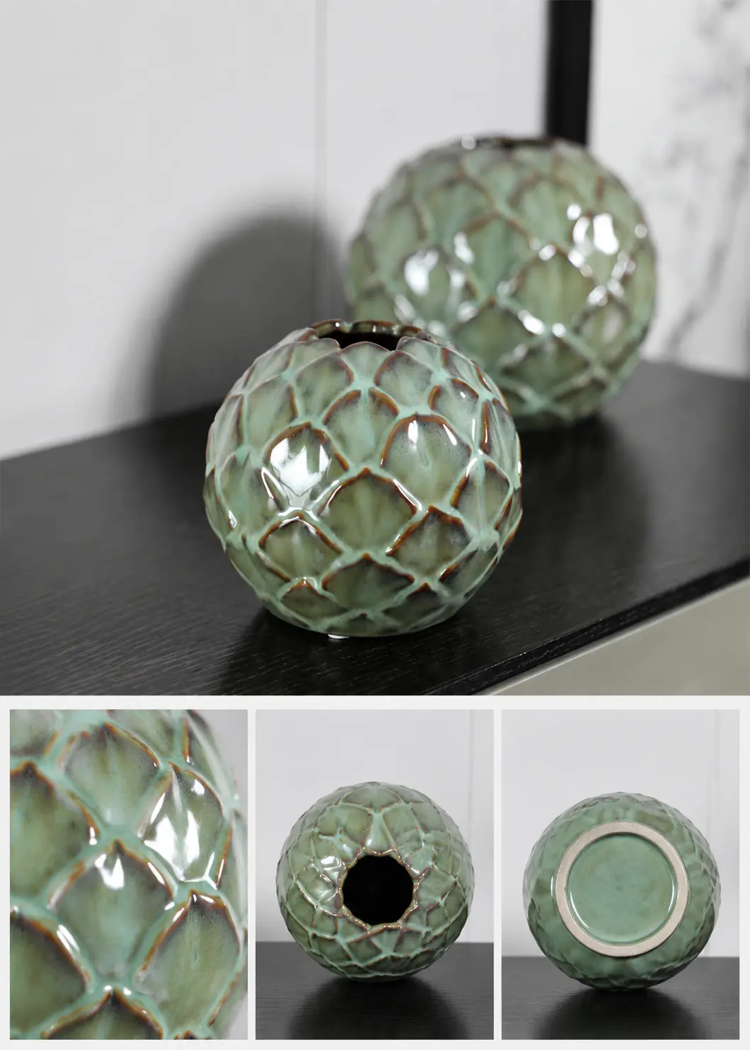 TRIJORA Celadon Textured Ceramic Vase Collection detail 6