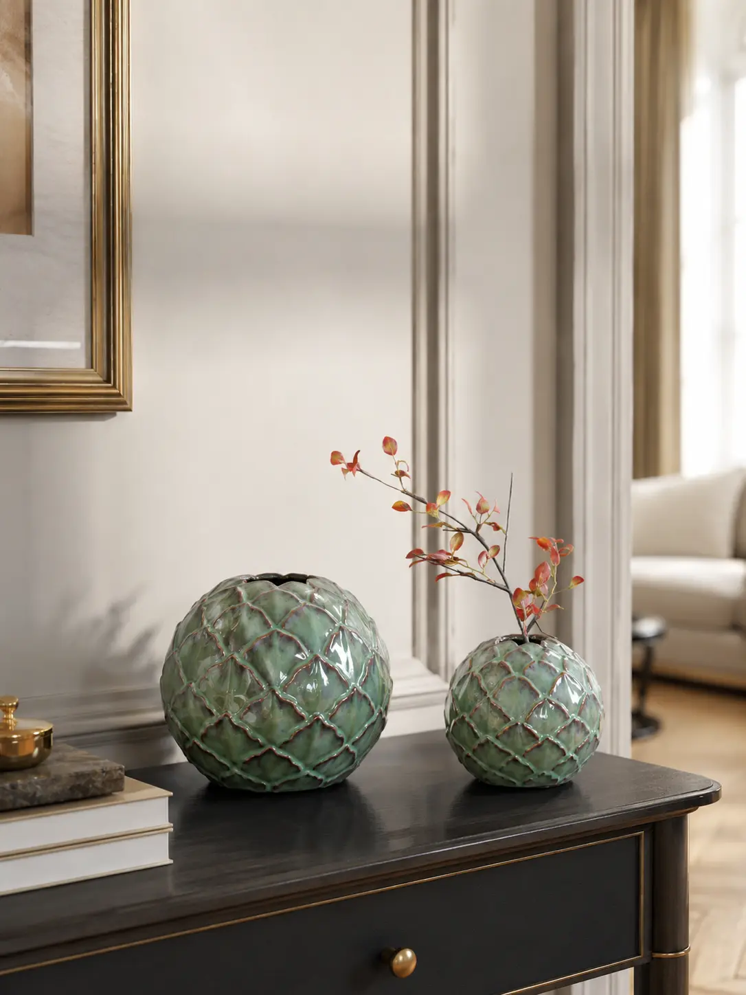 TRIJORA Celadon Textured Ceramic Vase Collection detail 4
