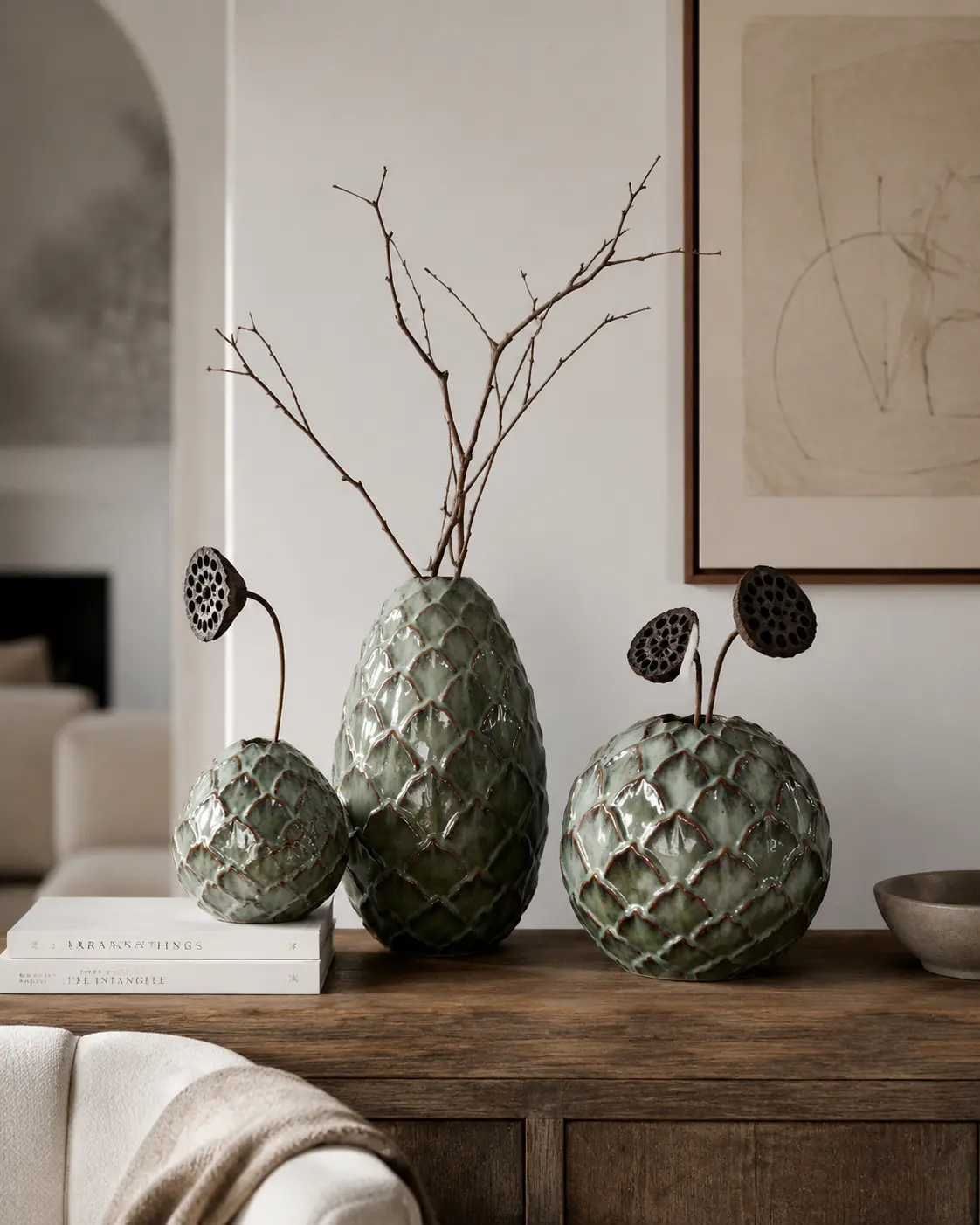 TRIJORA Celadon Textured Ceramic Vase Collection detail 2
