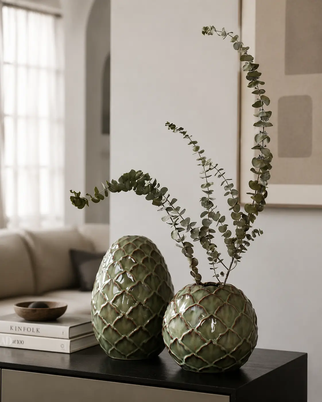 TRIJORA Celadon Textured Ceramic Vase Collection detail 3