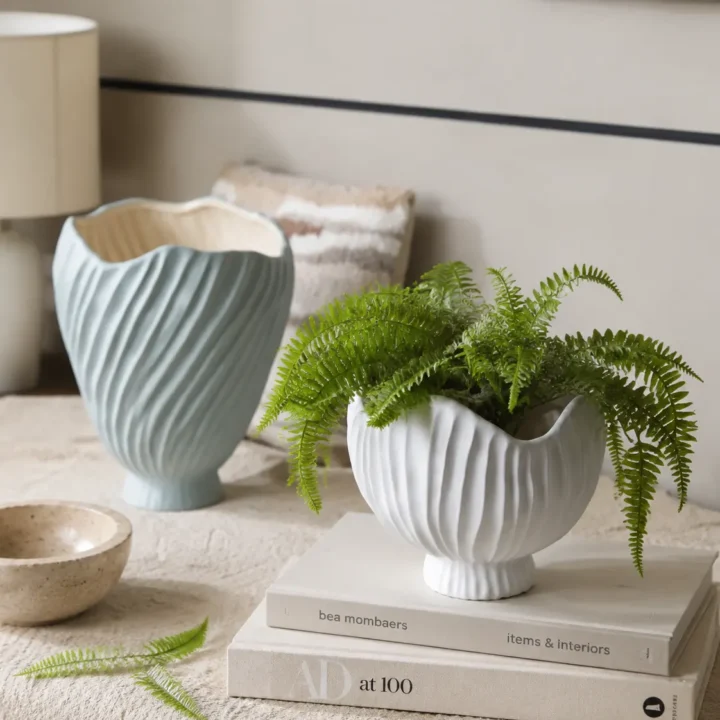 TRIJORA Organic Wave Ceramic Vase Collection styled or worn view