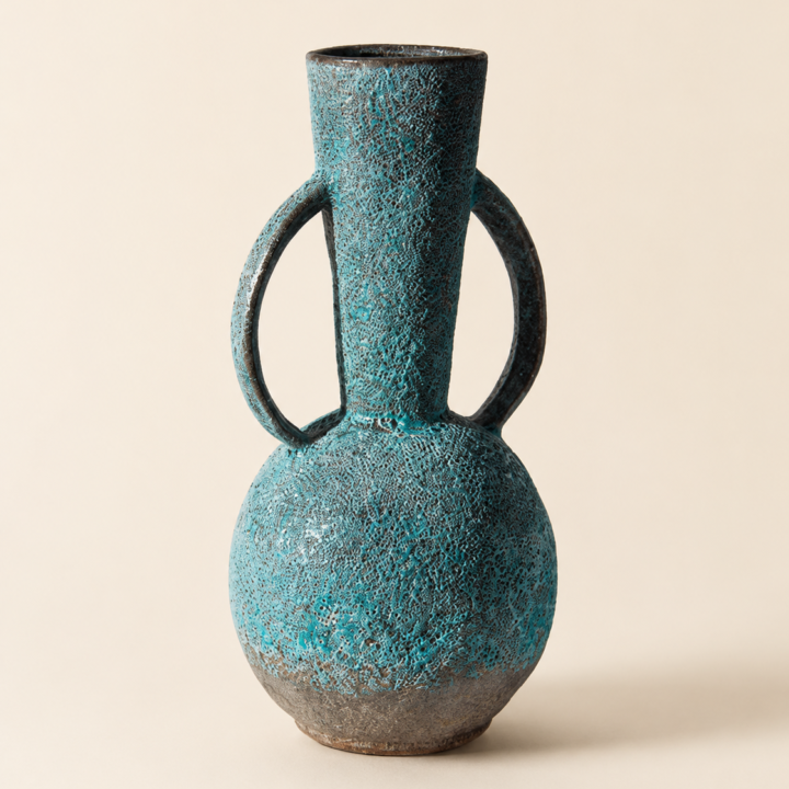 Blue Double-Handle Ceramic Vase