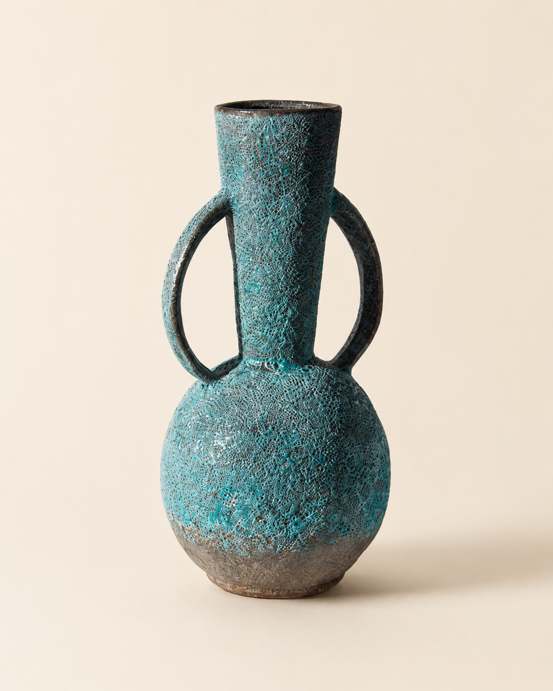 Blue Double-Handle Ceramic Vase