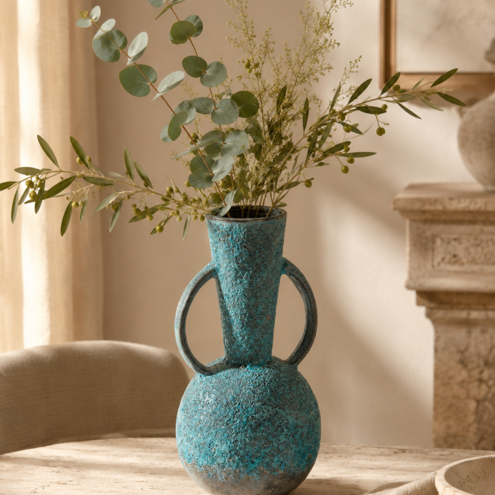 Blue Double-Handle Ceramic Vase styled or worn view