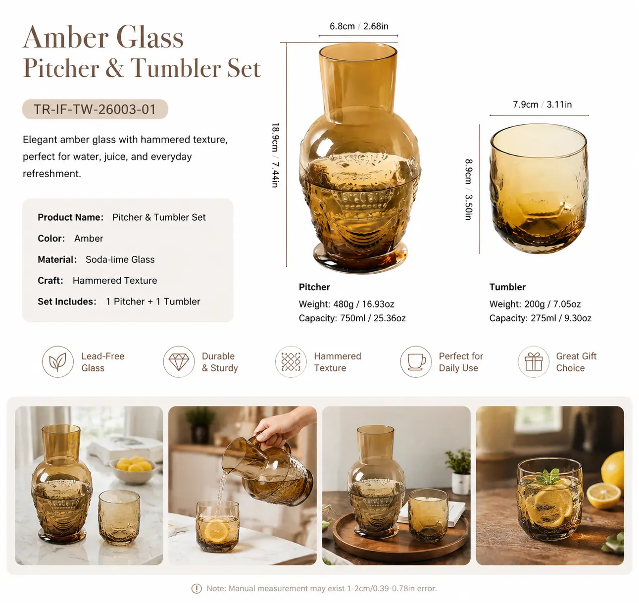 STILL WATER — Hammered Glass Pitcher & Tumbler Set detail 6