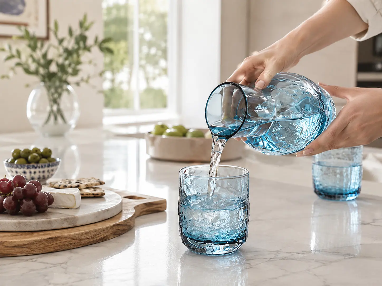 STILL WATER — Hammered Glass Pitcher & Tumbler Set