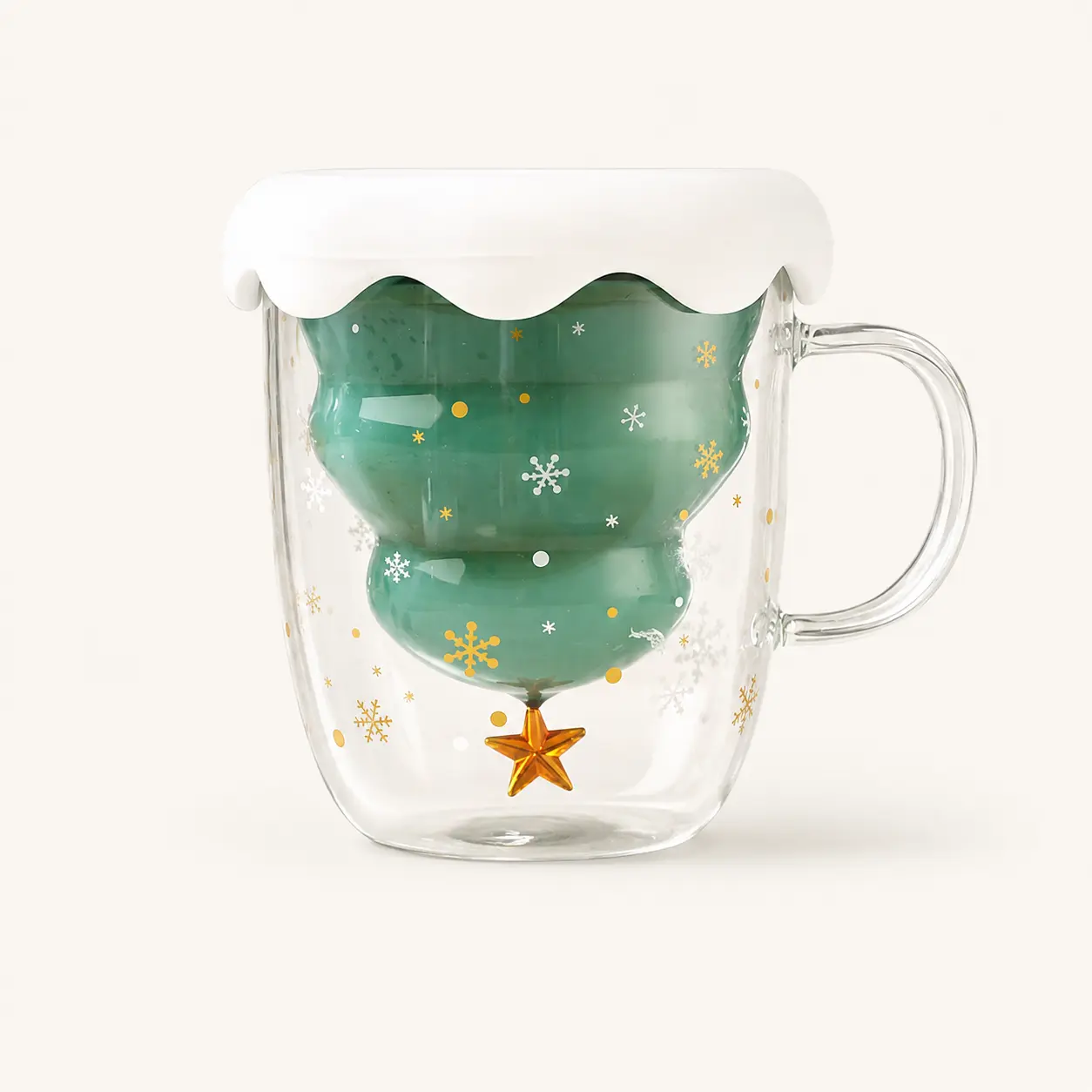 TRIJORA Christmas Tree Double-Wall Glass Mug