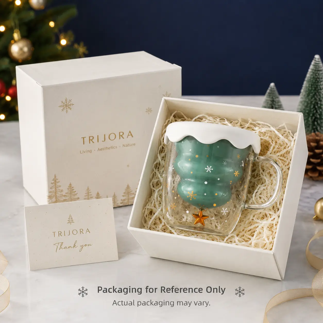 TRIJORA Christmas Tree Double-Wall Glass Mug detail 4