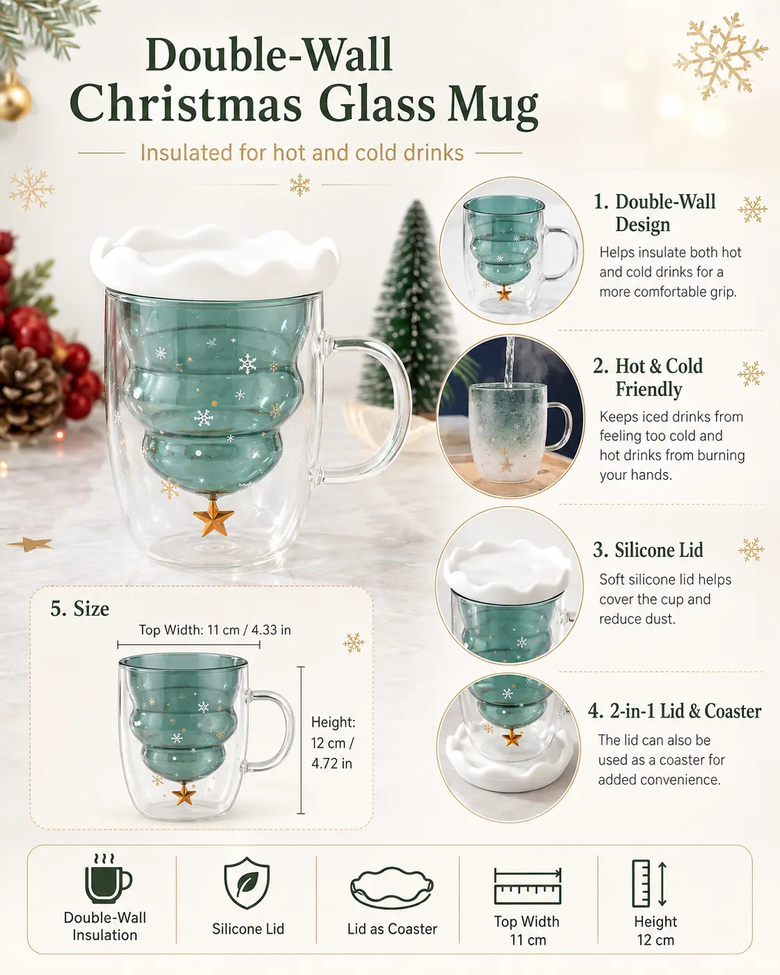 TRIJORA Christmas Tree Double-Wall Glass Mug detail 5