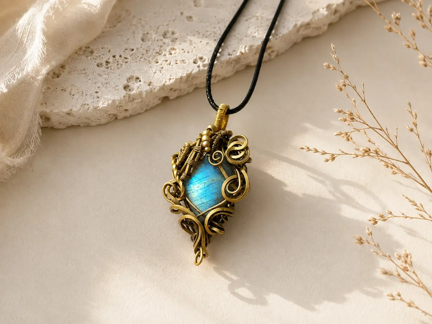 FLOWSTATE Labradorite Wire-Wrapped Pendant detail 8