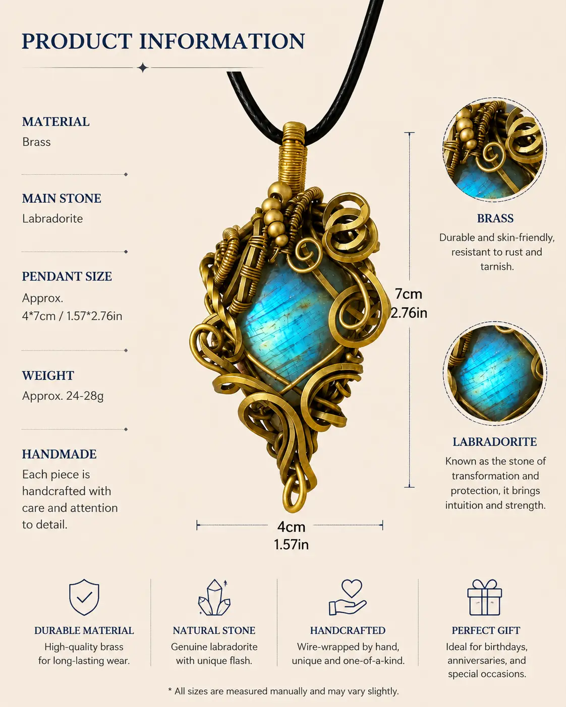 FLOWSTATE Labradorite Wire-Wrapped Pendant detail 10