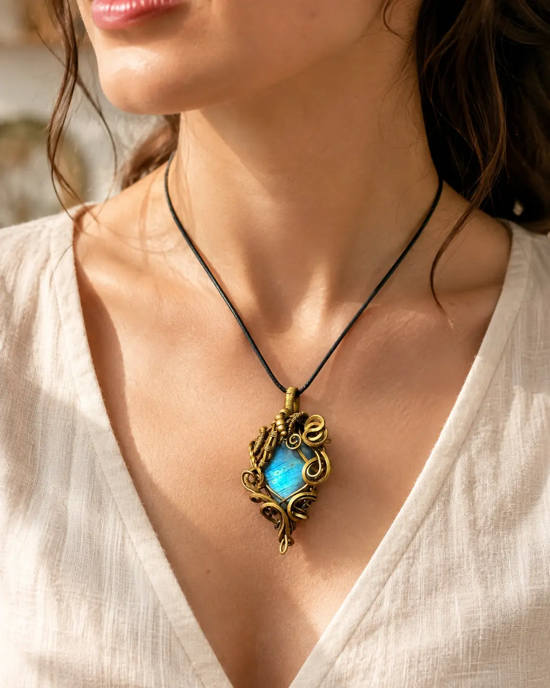 FLOWSTATE Labradorite Wire-Wrapped Pendant detail 7