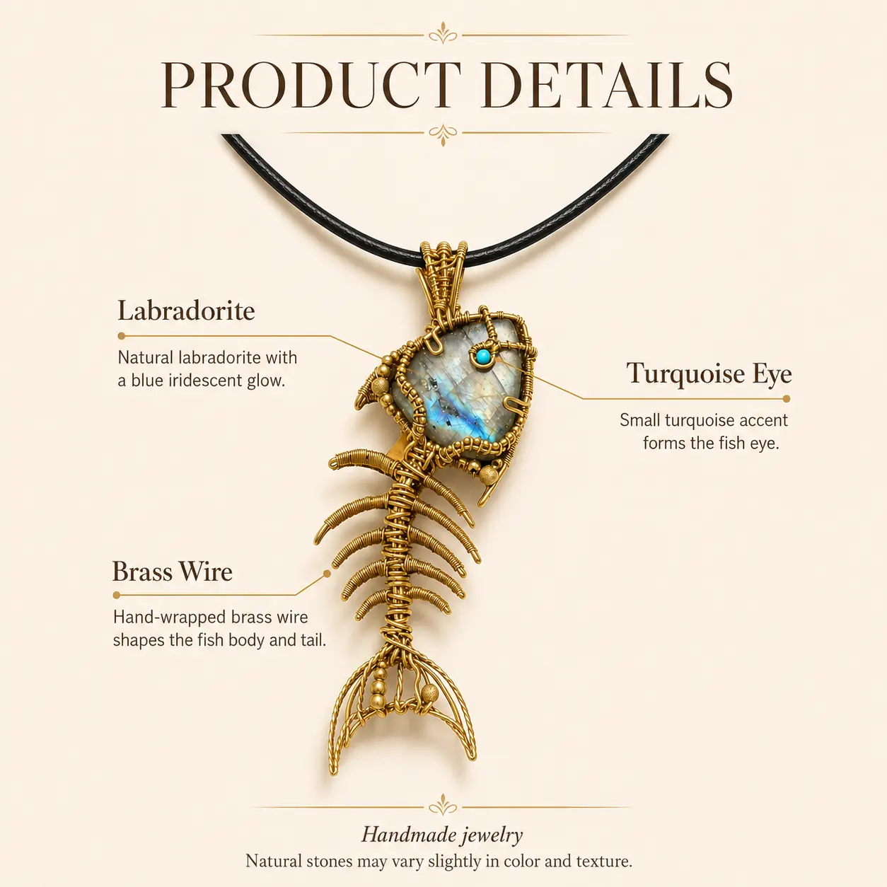 BLUE DRIFT Labradorite Fishbone Pendant detail 11