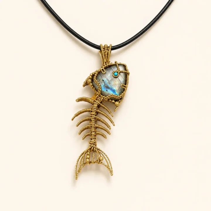 BLUE DRIFT Labradorite Fishbone Pendant