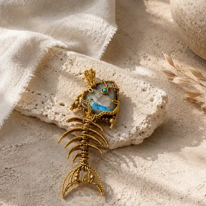 SUNKEN FISH Labradorite Fishbone Brooch