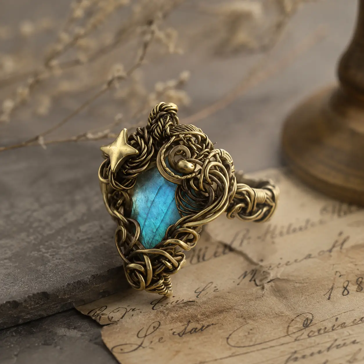 Wire-Wrapped Labradorite Open Ring detail 8