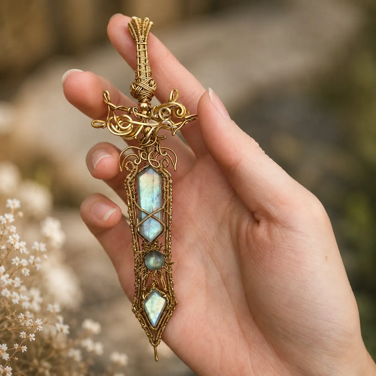Wire-Wrapped Labradorite Sword detail 10
