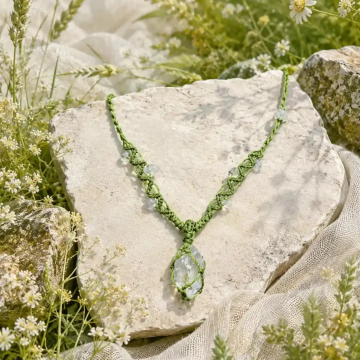 FOREST DEW White Crystal Macramé Necklace