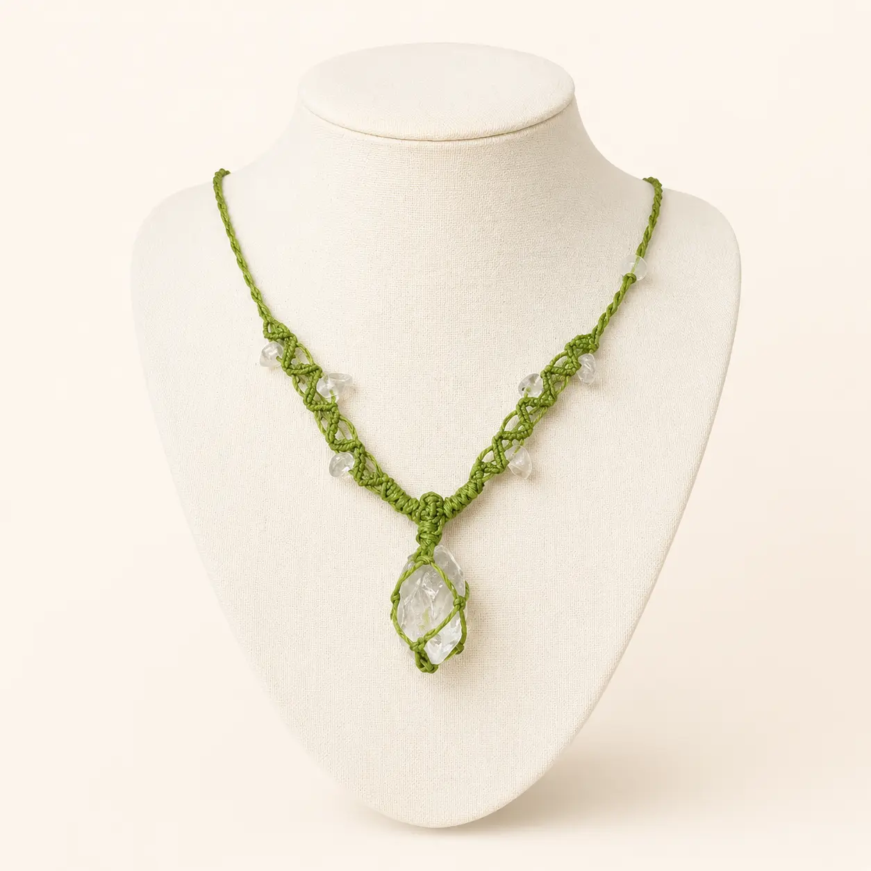 FOREST DEW White Crystal Macramé Necklace detail 4