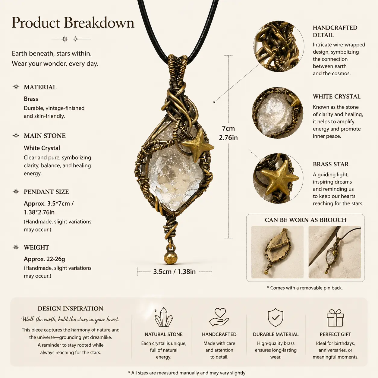EARTH & STARS White Crystal Pendant detail 5