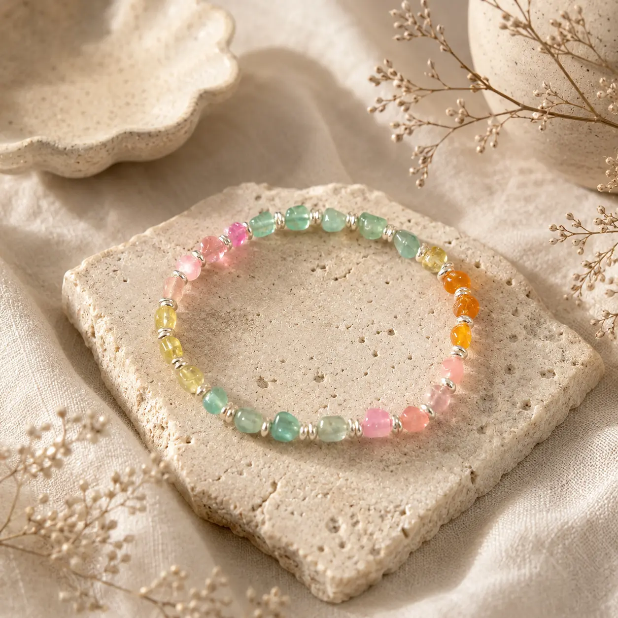 TRIJORA Natural Tourmaline & Handmade Silver Bracelet detail 10