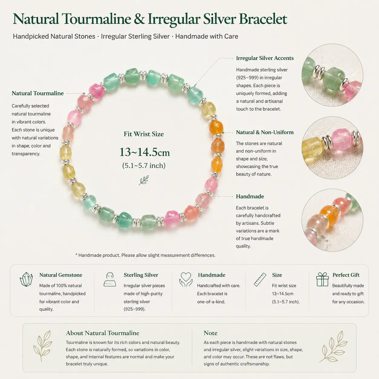 TRIJORA Natural Tourmaline & Handmade Silver Bracelet detail 13