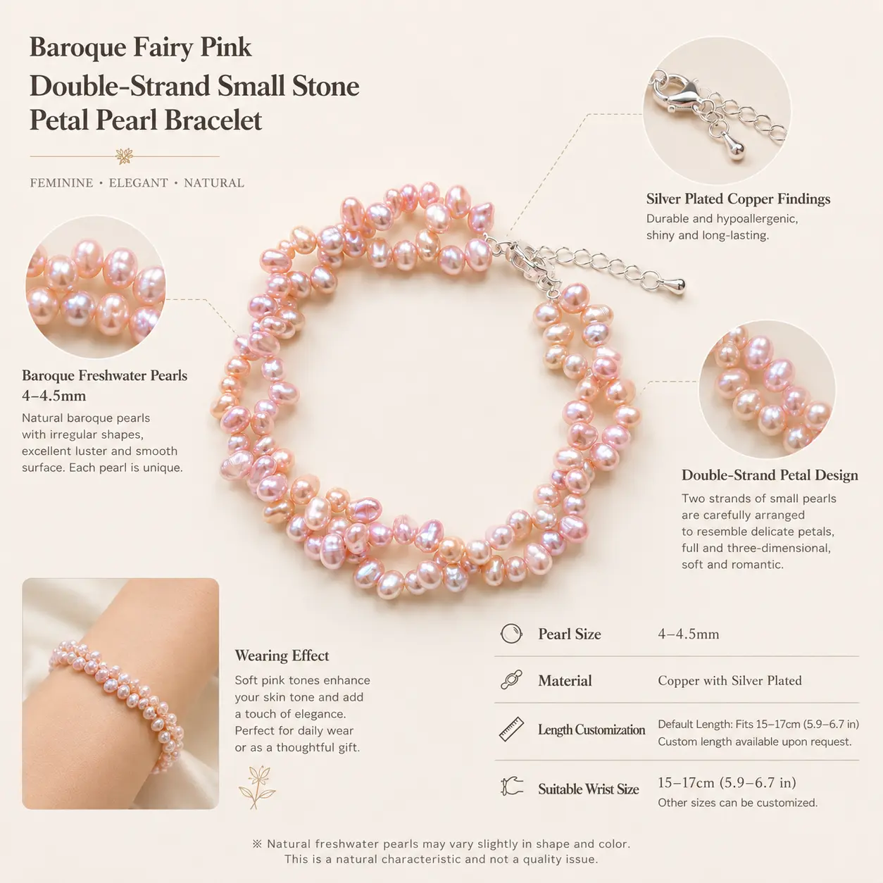BLUSH PETAL Baroque Pearl Bracelet detail 10