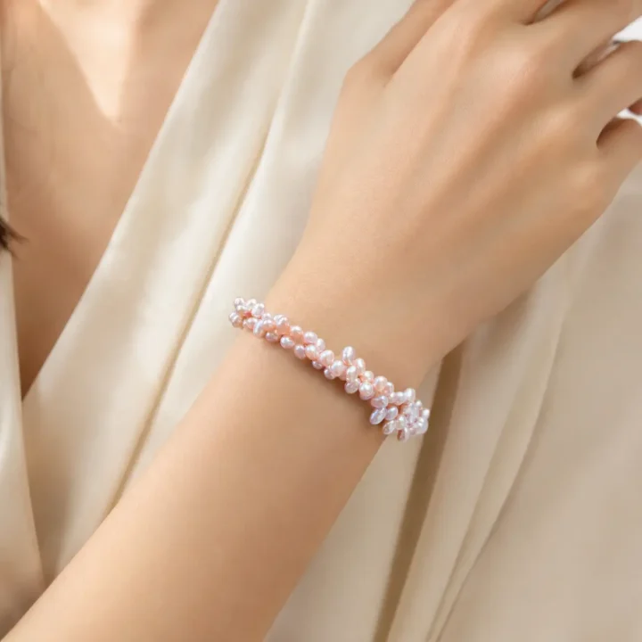 BLUSH PETAL Baroque Pearl Bracelet styled or worn view