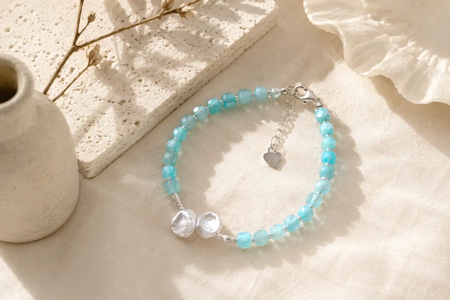 SEA PETAL Amazonite & Baroque Pearl Bracelet detail 8