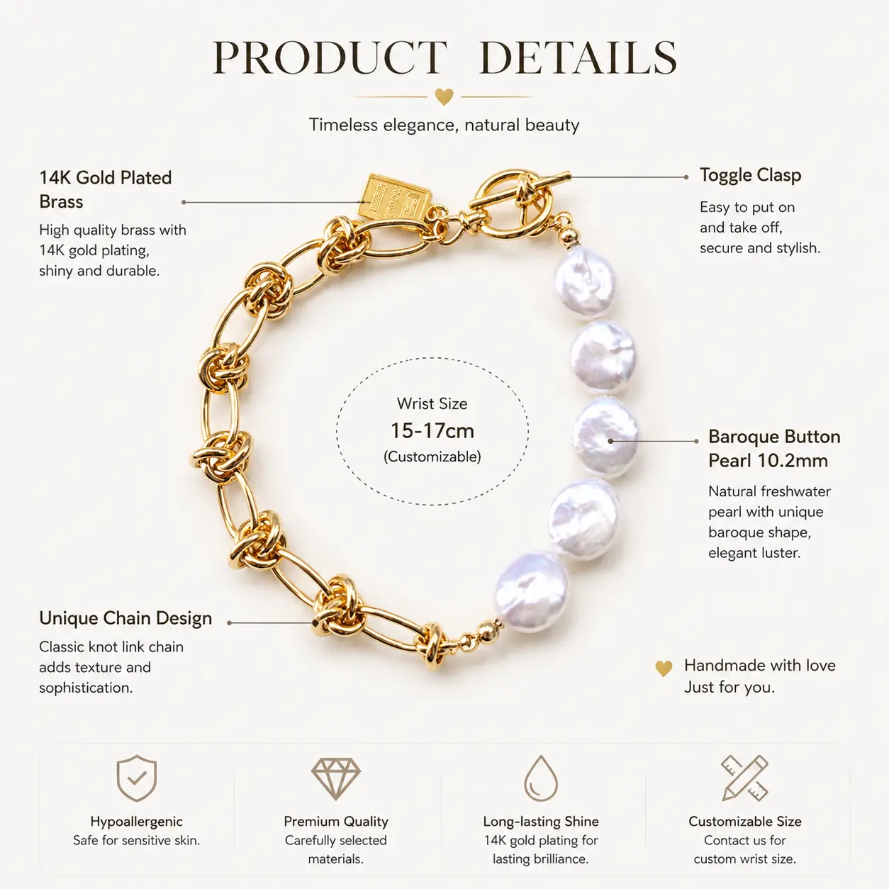 GOLDEN TIDE Baroque Pearl Bracelet detail 11