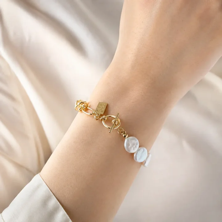 GOLDEN TIDE Baroque Pearl Bracelet styled or worn view