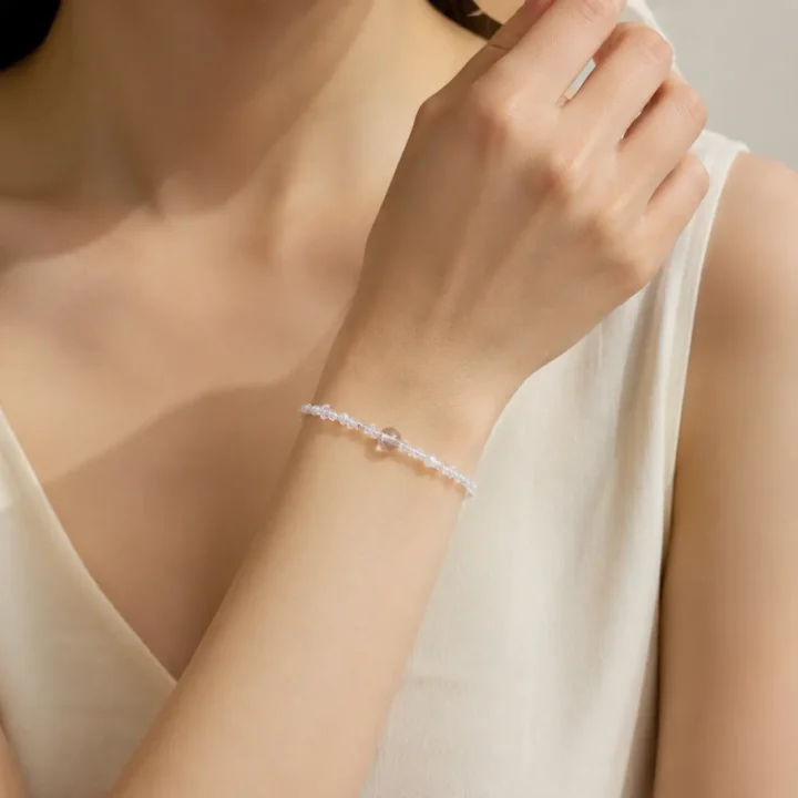 FROST SHARD Quartz & Pearl Bracelet styled or worn view