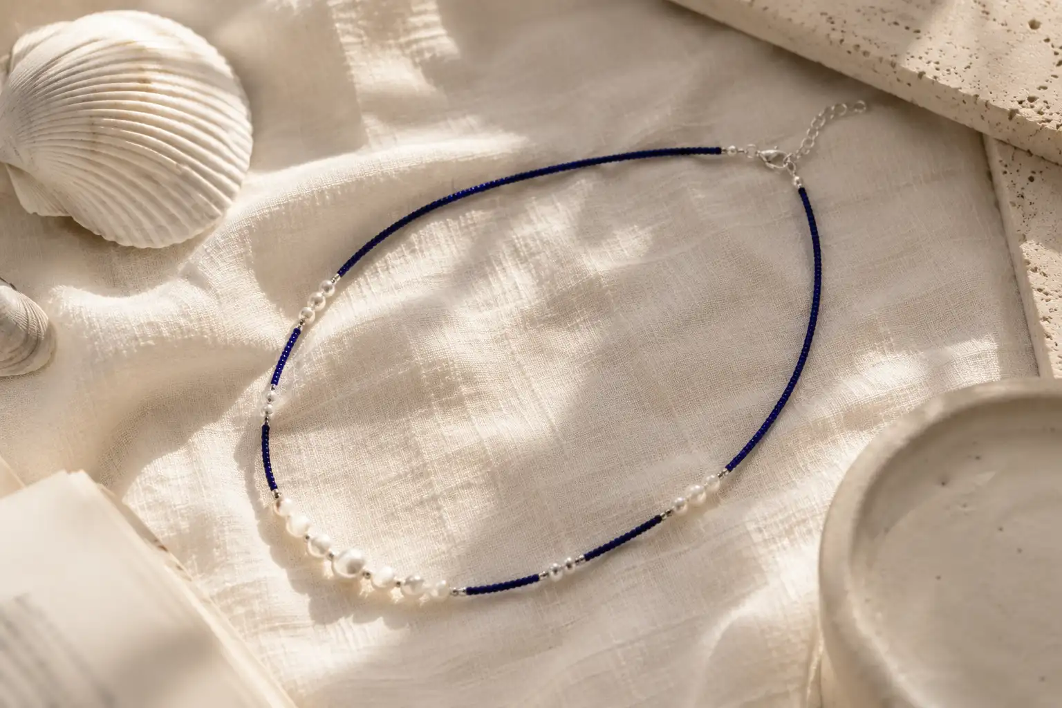 STELLAR TIDE Lapis & Pearl Necklace detail 9