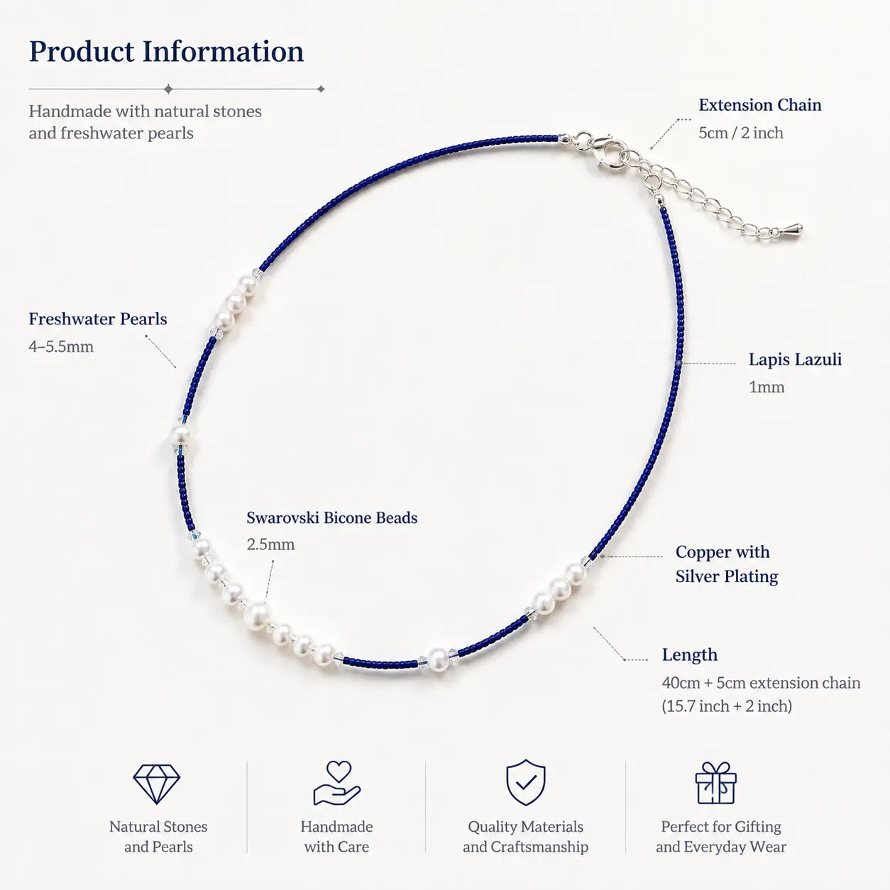 STELLAR TIDE Lapis & Pearl Necklace detail 12