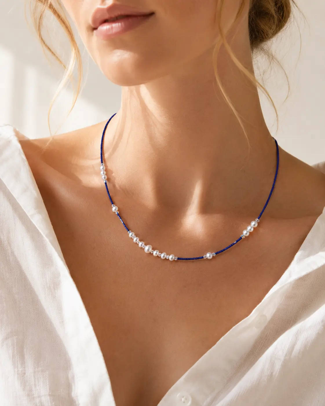 STELLAR TIDE Lapis & Pearl Necklace detail 8