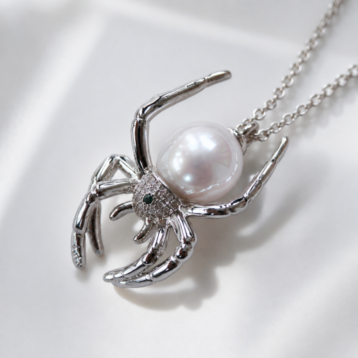 TRIJORA Spider & Web Edison Pearl Y-Necklace
