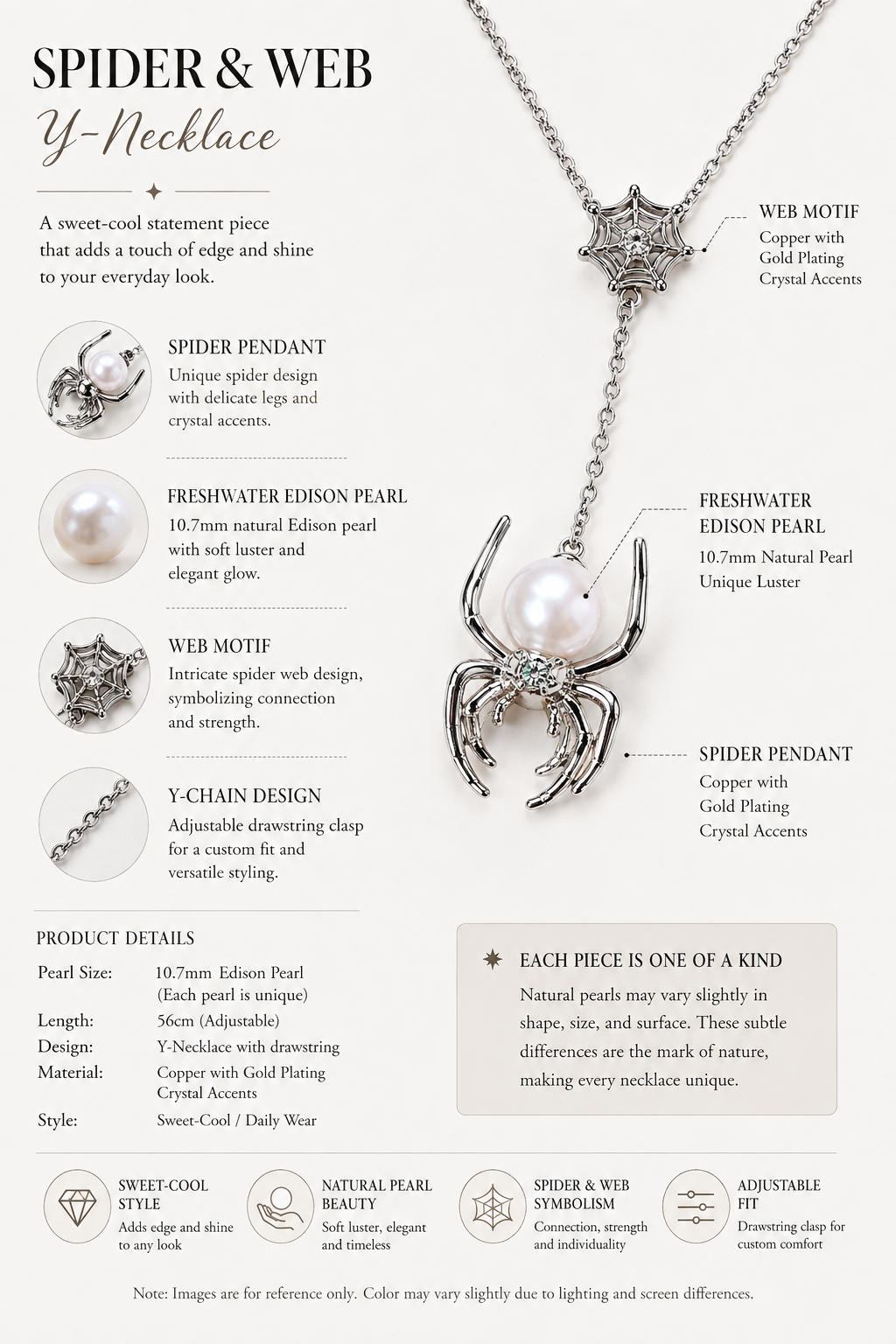 TRIJORA Spider & Web Edison Pearl Y-Necklace detail 12
