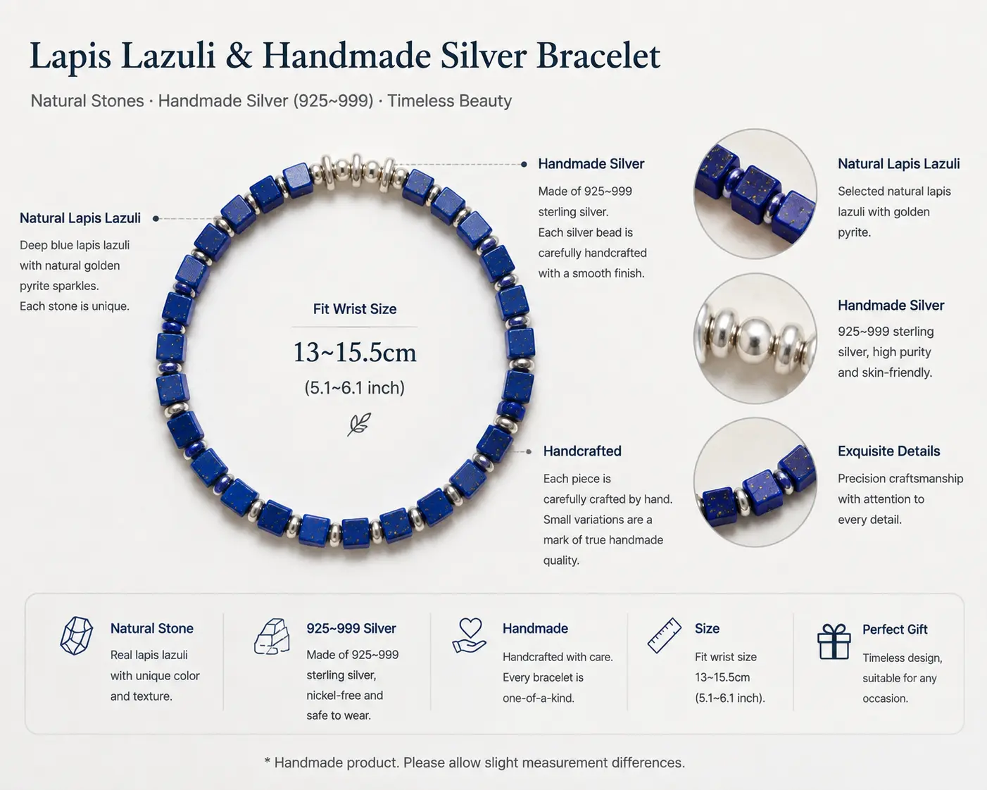 TRIJORA Lapis Lazuli & Handmade Silver Bracelet detail 10