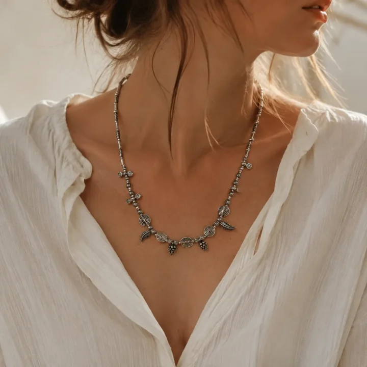 Nature-Inspired Sterling Silver Necklace styled or worn view