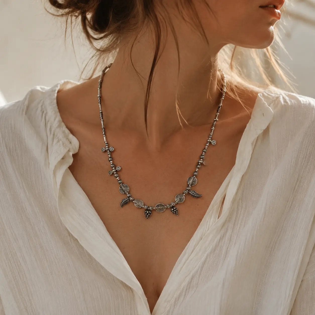 Nature-Inspired Sterling Silver Necklace detail 7