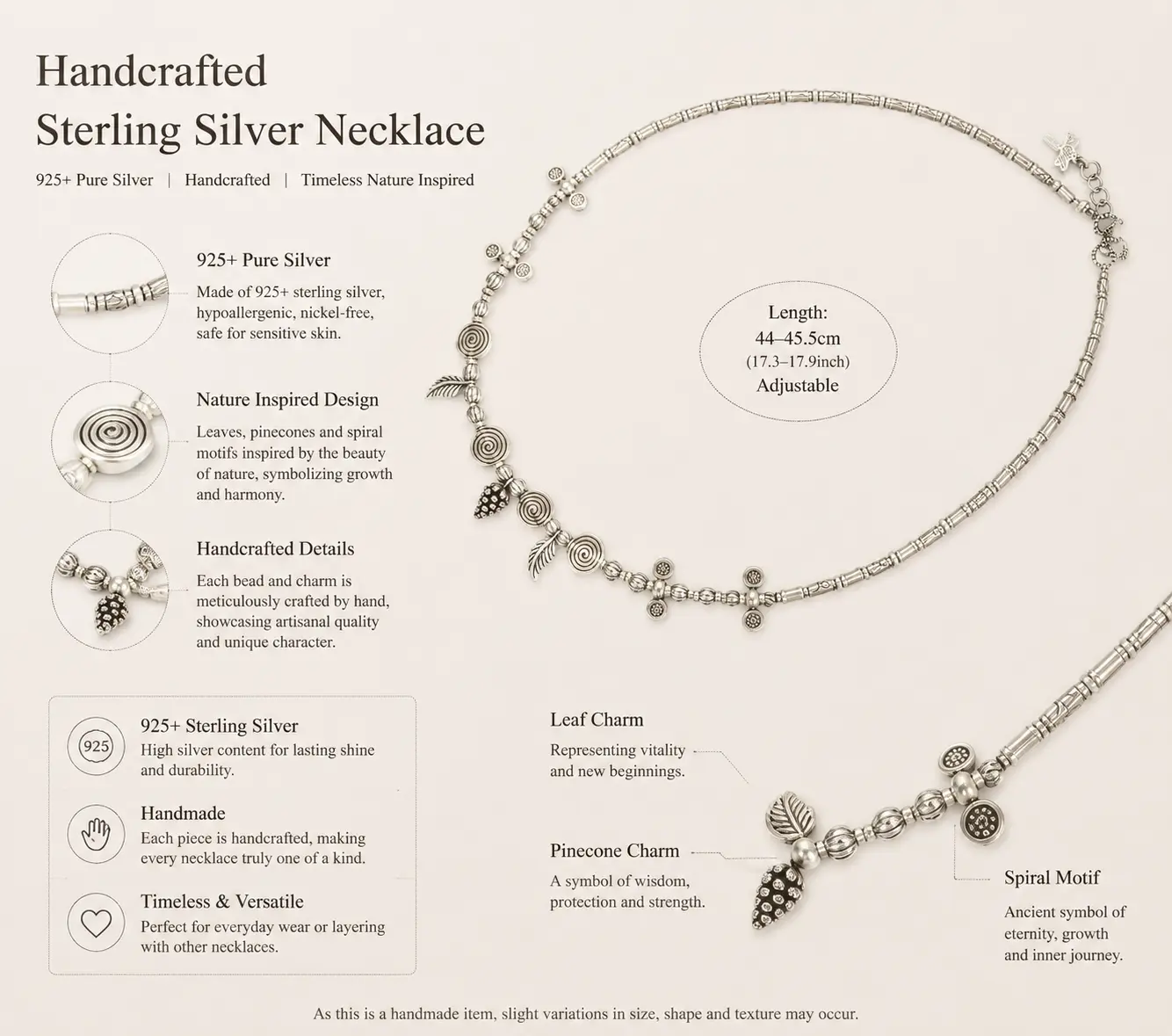 Nature-Inspired Sterling Silver Necklace detail 11