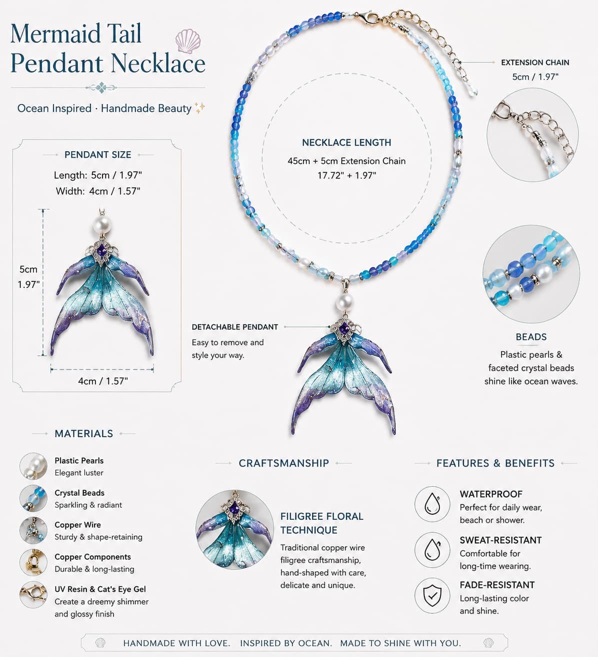 TRIJORA Mermaid Tail Pendant Necklace detail 5