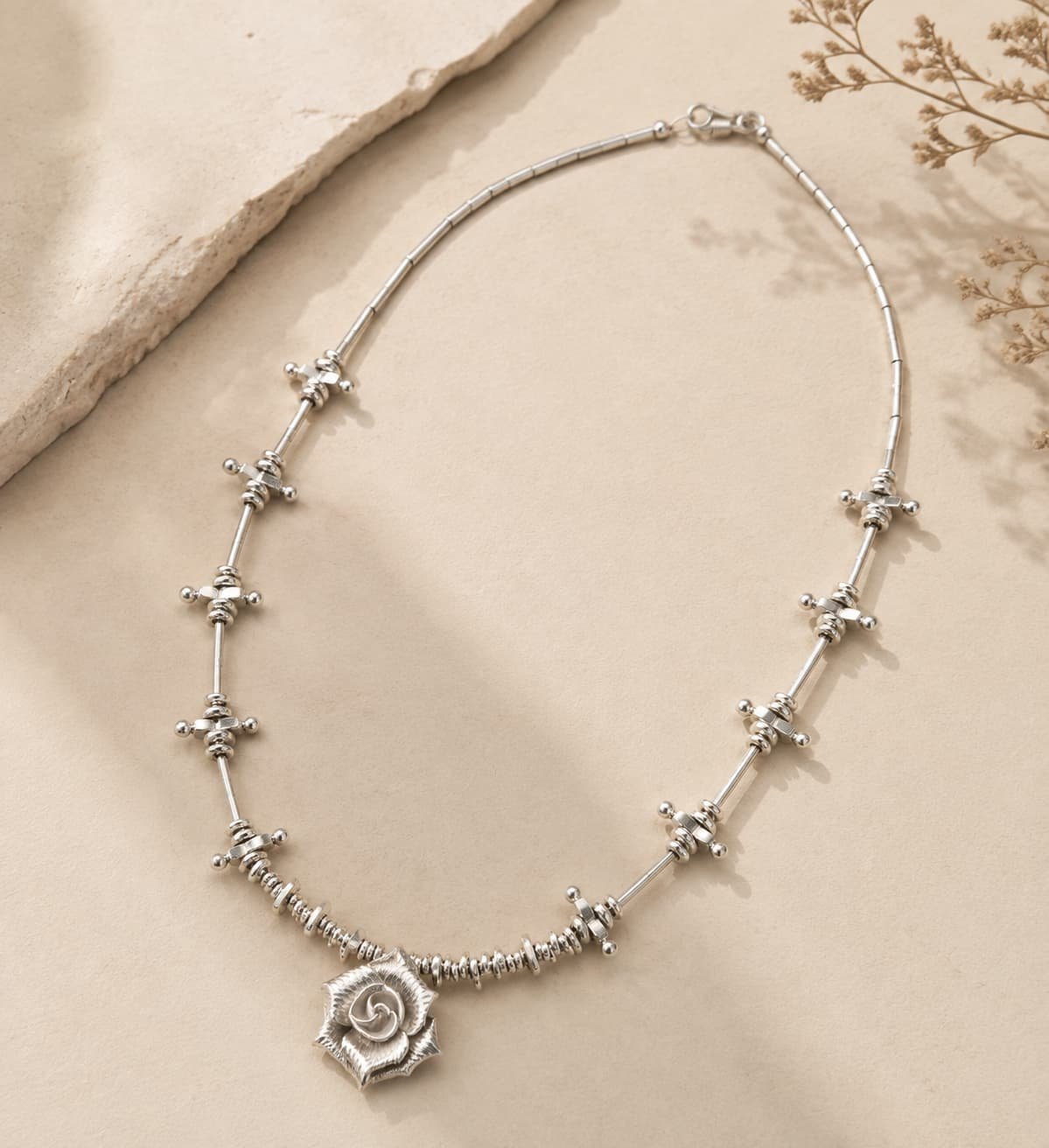 Handcrafted 925+ Sterling Silver Rose Necklace detail 8