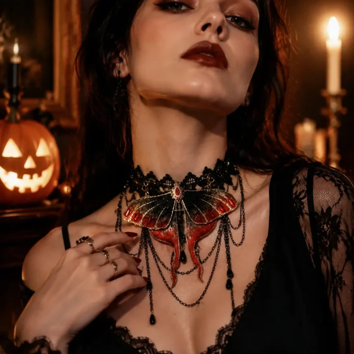 Moth Wing Choker Necklace styled or worn view