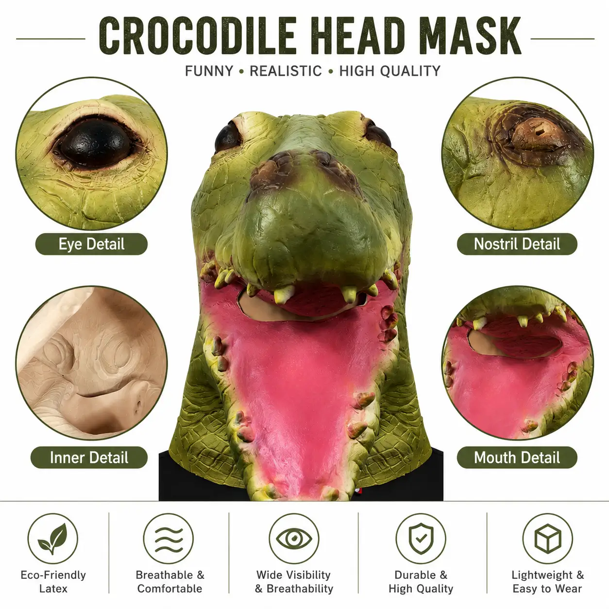 The Wild Crocodile — Latex Animal Mask detail 6